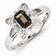 Sterling Silver Smoky Quartz Diamond Ring