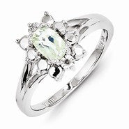 Sterling Silver Green Amethyst & Diamond Ring