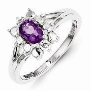 Sterling Silver Amethyst & Diamond Ring