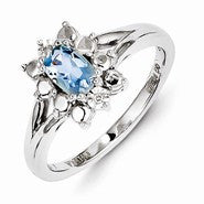 Sterling Silver Light Swiss Blue Topaz & Diamond Ring