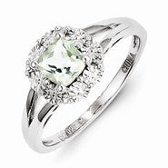 Sterling Silver Green Amethyst & Diamond Ring