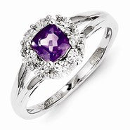 Sterling Silver Amethyst & Diamond Ring