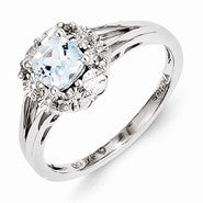 Sterling Silver Light Swiss Blue Topaz & Diamond Ring