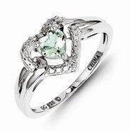 Sterling Silver Green Amethyst & Diamond Ring