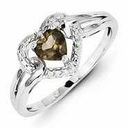 Sterling Silver Smoky Quartz Diamond Ring