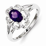 Sterling Silver Amethyst & Diamond Ring