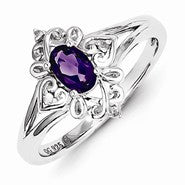Sterling Silver Amethyst & Diamond Ring
