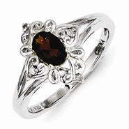 Sterling Silver Smoky Quartz Diamond Ring