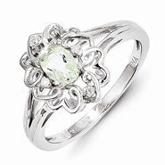Sterling Silver Green Amethyst & Diamond Ring
