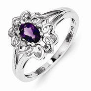 Sterling Silver Amethyst & Diamond Ring