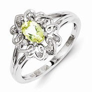 Sterling Silver Lemon Quartz Diamond Ring