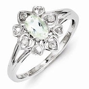 Sterling Silver Green Amethyst & Diamond Ring