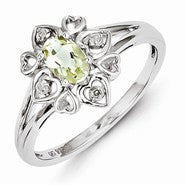 Sterling Silver Lemon Quartz Diamond Ring