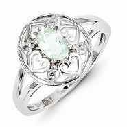 Sterling Silver Green Amethyst & Diamond Ring