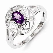 Sterling Silver Amethyst & Diamond Ring