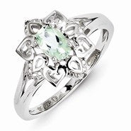Sterling Silver Green Amethyst & Diamond Ring
