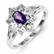 Sterling Silver Amethyst & Diamond Ring