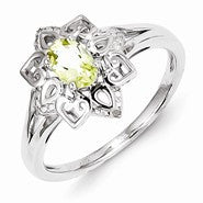 Sterling Silver Lemon Quartz Diamond Ring