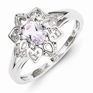 Sterling Silver Pink Amethyst & Diamond Ring
