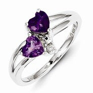 Sterling Silver Amethyst & Diamond Ring