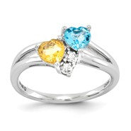 Sterling Silver Blue Topaz & Citrine Diamond Ring
