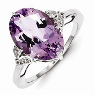 Sterling Silver with Amethyst and White Topaz Oval Ring