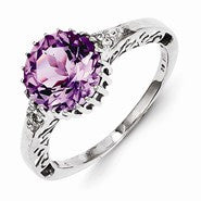 Sterling Silver with Amethyst and White Topaz Round Ring