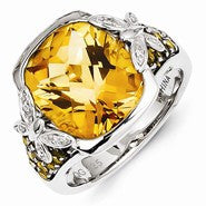 Sterling Silver Diamond and Citrine Ring