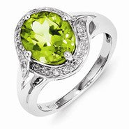 Sterling Silver Diamond and Peridot Oval Ring