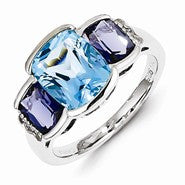 Sterling Silver Diamond and Swiss Blue Topaz, Iolite Ring
