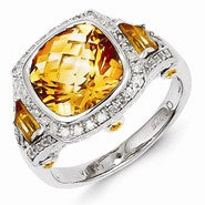 Sterling Silver Diamond and Citrine Ring