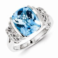 Sterling Silver Diamond and Swiss Blue Topaz Ring