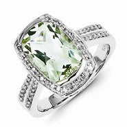 Sterling Silver Diamond and Green Quartz Ring
