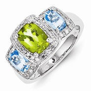 Sterling Silver Diamond and Swiss Blue Topaz, Peridot Ring