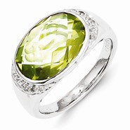 Sterling Silver Diamond and Lime Quartz Ring