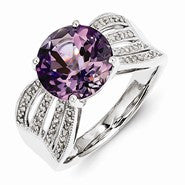 Sterling Silver Diamond and Amethyst Ring