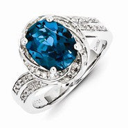 Sterling Silver Diamond and London Blue Topaz Ring