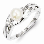 Sterling Silver w/Rhodium Plated Diamond and FWC Pearl Ring