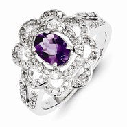 Sterling Silver Diamond and Amethyst Ring