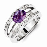 Sterling Silver Diamond and Amethyst Side Cut-out Ring