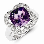 Sterling Silver Diamond and Amethyst Ring