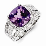 Sterling Silver Diamond and Amethyst Ring