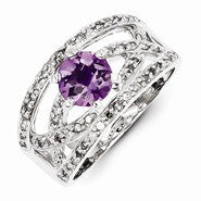 Sterling Silver Diamond and Amethyst Ring