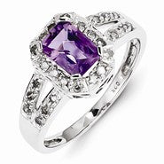 Sterling Silver Diamond and Amethyst Ring