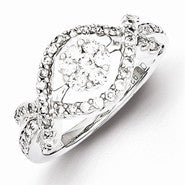 Sterling Silver & Diamond Oval Shape with Small Flower Ring