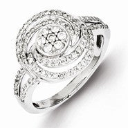 Sterling Silver w/Rhodium Plated Diamond Swirl Circle Ring