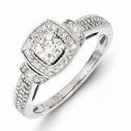 Sterling Silver with White Diamonds Square Ring