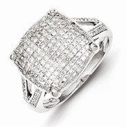 Sterling Silver Diamond Square Shaped Ring