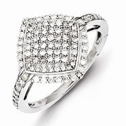 Sterling Silver Diamond Square Cluster Ring