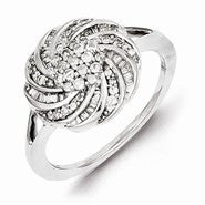 Sterling Silver Diamond Round Flower Ring